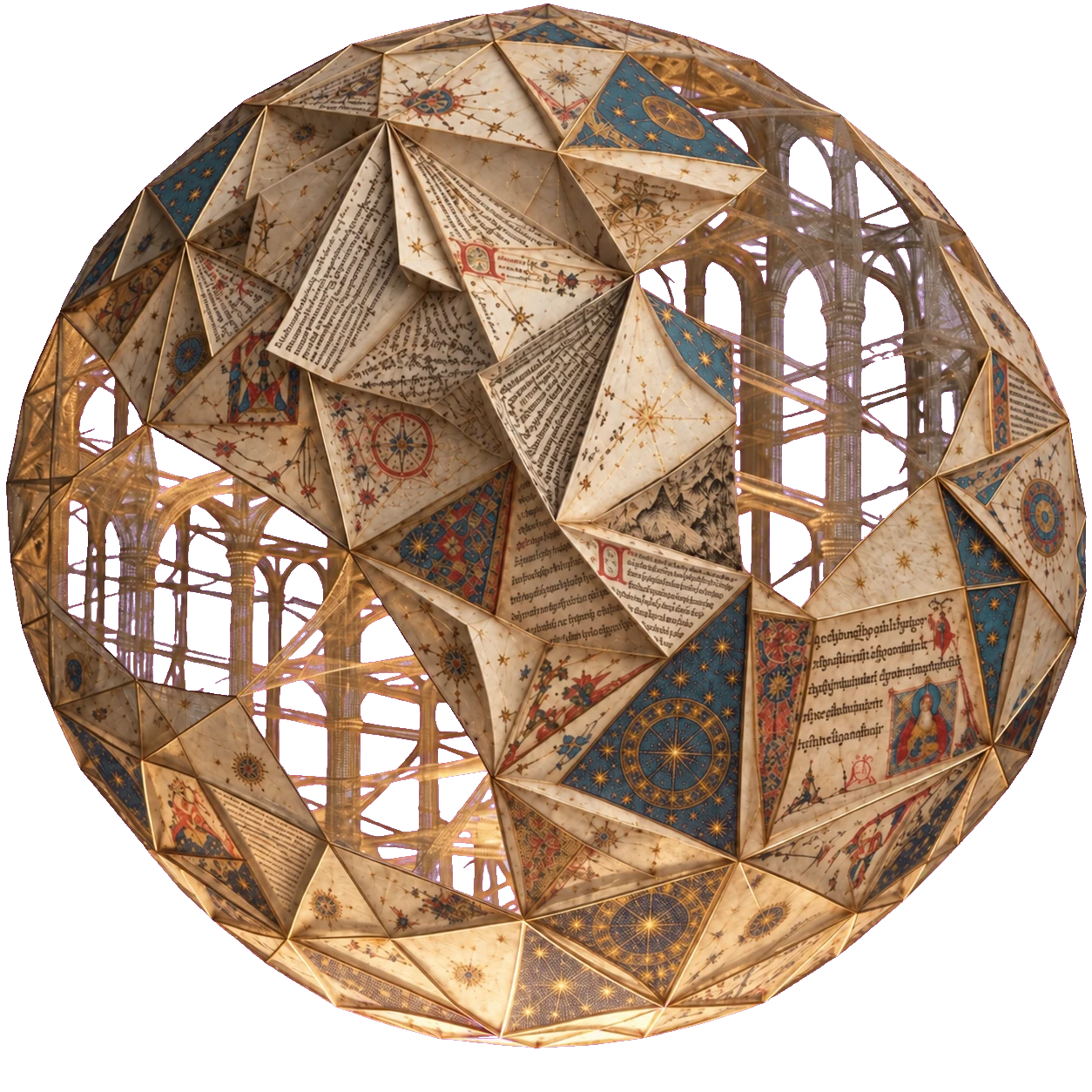 The Ars Inquirendi globe, a sculpture folded from historic map and manuscript leaves