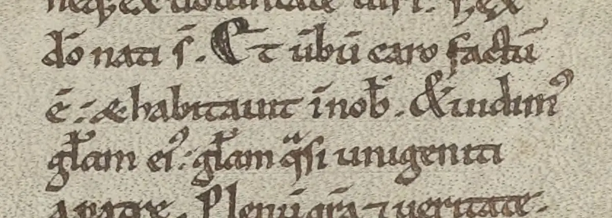 Detail: Et uerbum caro factum est, et habitauit in nobis, in abbreviated Latin script.